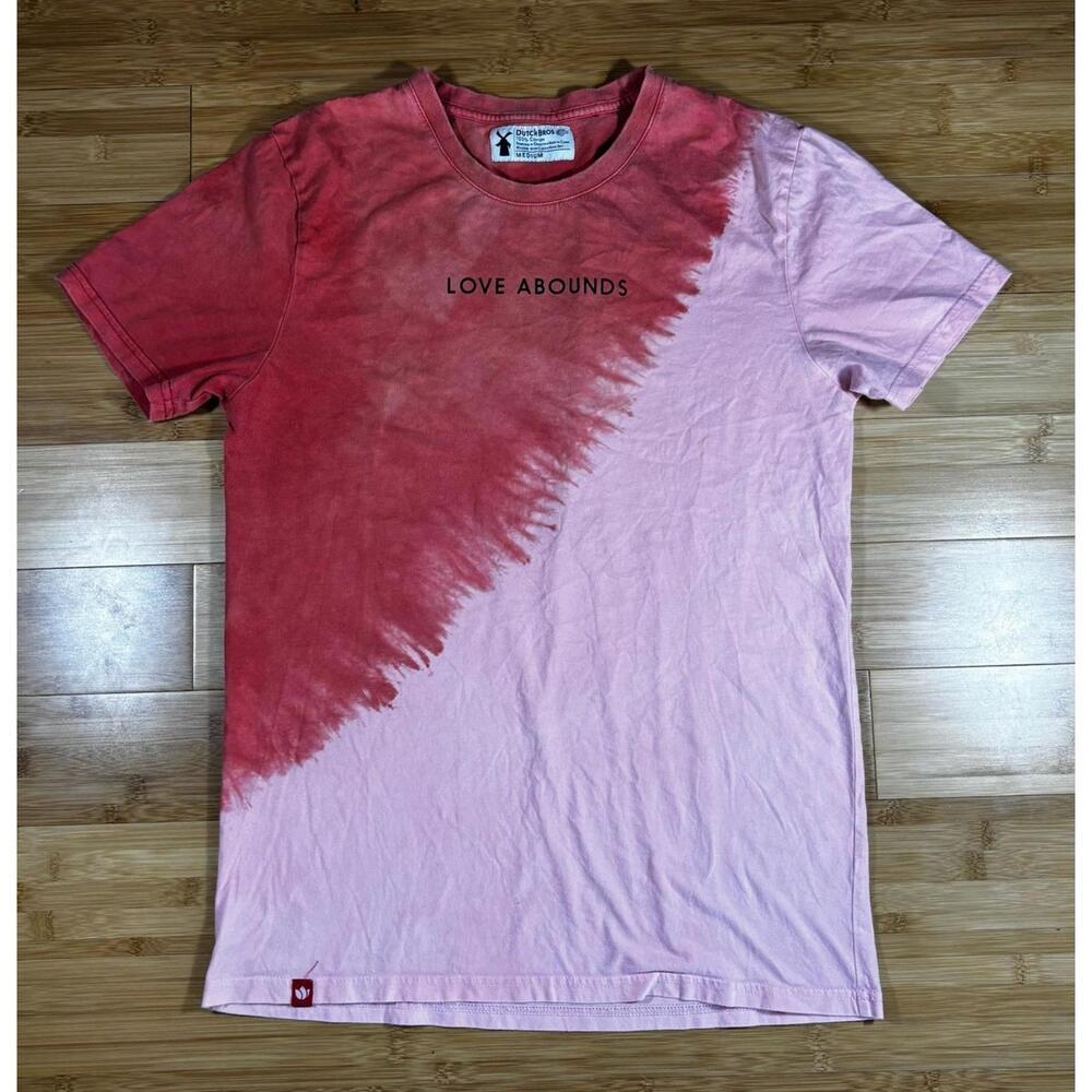Dutch Bros Love Abounds Tie Dye T-Shirt Medium Pink Coffee Merch